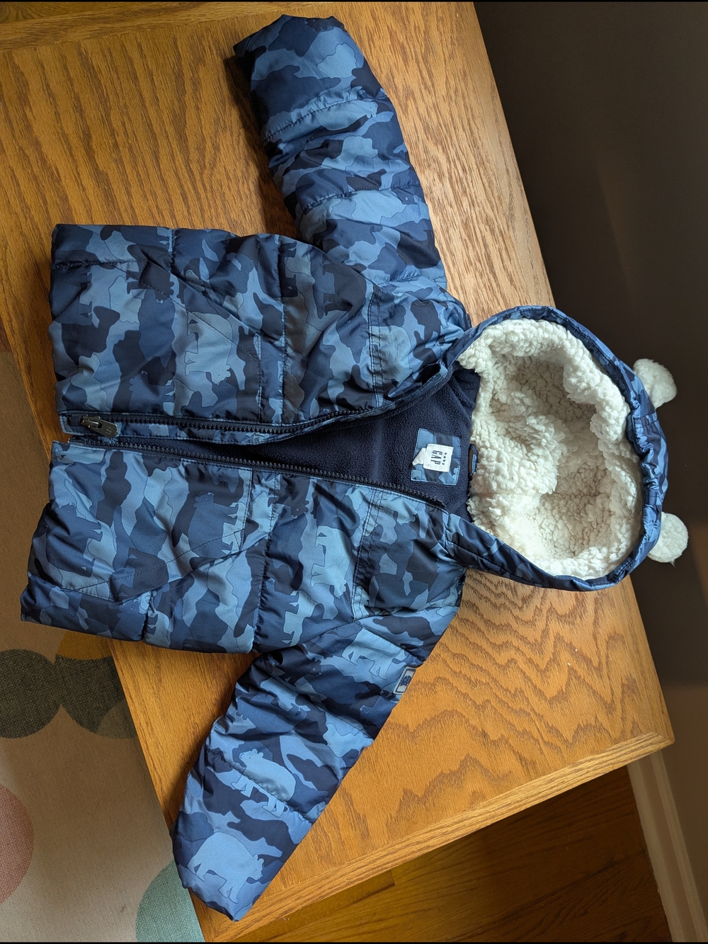 18-24mo Baby GAP Blue Camo Puffer Jacket with Sherpa Hood